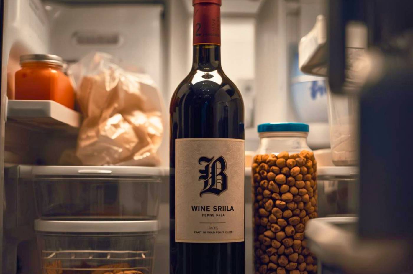 Vinho em uma geladeira comum de casa